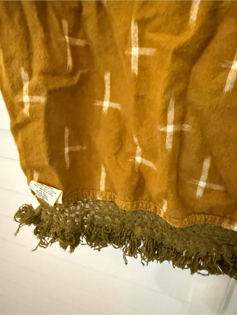 RVCA Mustard Fringe flannel wrap scarf coverup  with Cross Print